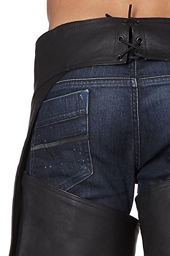 KENROD Chaps de cuero para motos Cubre pantalón zajón de piel suave Color negro Talla XL