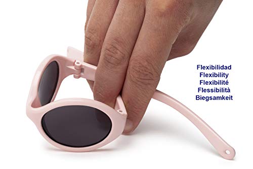 Kiddus Gafas de sol POLARIZADAS bebe para niños y niñas a partir de 6 meses. SUPER FLEXIBLES. Protección solar UV400. Seguras, confortables, muy resistentes. Con ESTUCHE protector. Baby Comfort (08 Rosa con flores)