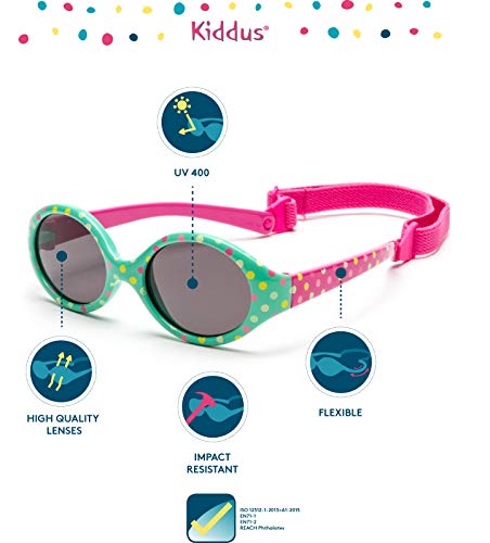 Kiddus Gafas de sol POLARIZADAS bebe para niños y niñas a partir de 6 meses. SUPER FLEXIBLES. Protección solar UV400. Seguras, confortables, muy resistentes. Con ESTUCHE protector. Baby Comfort