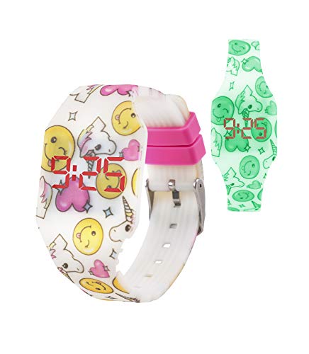 KIDDUS Reloj LED Digital para niña o niño. Pulsera de Silicona Suave. Batería Japonesa reemplazable. Fácil de Leer y Aprender Las Horas. Efecto Fluorescente. KI10217 Unicornio