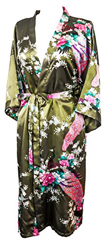 Kimono de CC Collections 16 Colores Shipping Bata de Vestir túnica lencería Ropa de Noche Prenda Despedida de Soltera (Verde Olivo)