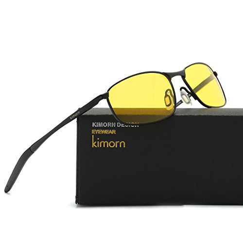 kimorn Polarizado Gafas de sol Hombre Retro Rectangulares metal Marco K0535 (Negro&Amarillo)