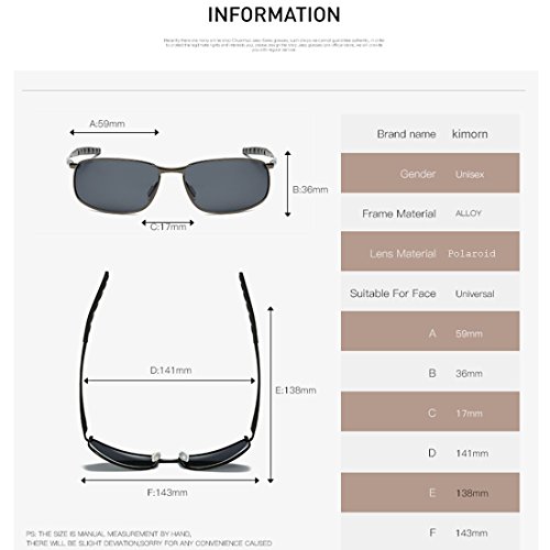 kimorn Polarizado Gafas de sol Hombre Retro Rectangulares metal Marco K0535 (Negro&Amarillo)