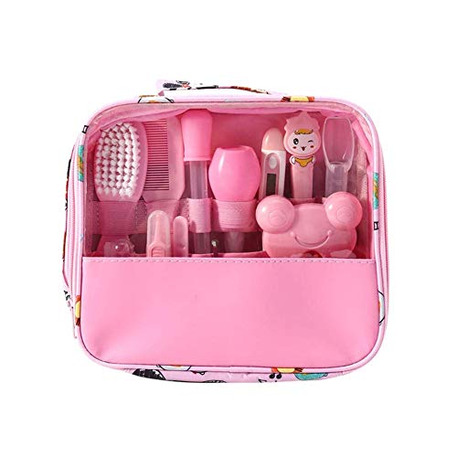 Kit de cuidado de bebé Moonvvin 13pcs / set Conjunto de aseo para recién nacidos Accesorios esenciales para el cuidado de la salud para viajes en el hogar Uso con bolsa de transporte (Rosa)