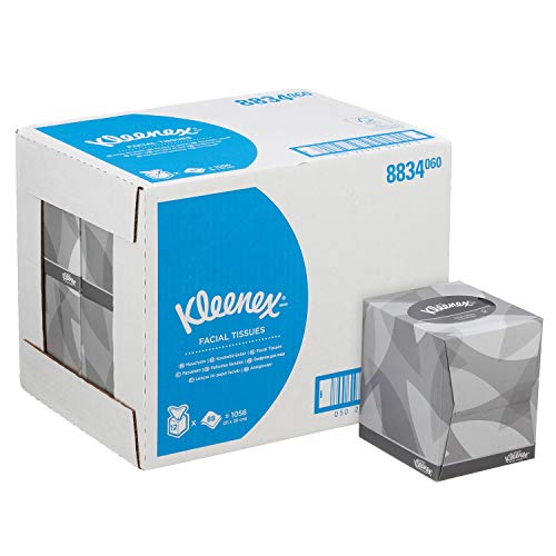 Kleenex 08834060 8834 Caja de Pañuelos Cúbicos, 12 Paquetes de 88 hojas, 2 Capas, Suaves y Resistentes, Sin Fragancia, Color: Blanco