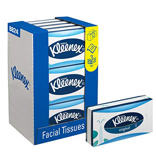 Kleenex 8824 Caja de Pañuelos, 12 Paquetes de 72 hojas, 3 Capas, Suaves y Resistentes, Sin Fragancia, Color: Blanco, Original, 08824000