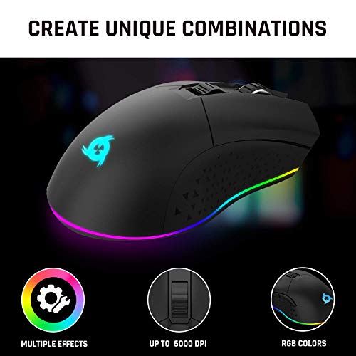 ⭐️KLIM Blaze - Ratón inalámbrico gaming recargable RGB + Sensor de alta precisión con batería recargable de larga duración + Ajustable hasta 6000 DPI + Modo inalámbrico y con cable + NUEVO 2020