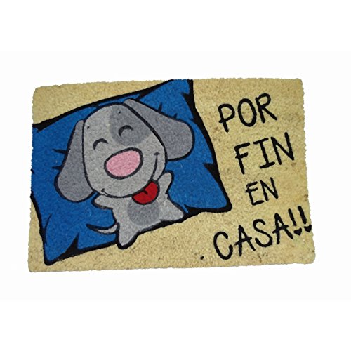 koko doormats Felpudo Entrada para casa y Jardin, Perro por Fin en Casa!!, felpudos Entrada casa Originales y Divertidos, 40x60x1.5 cm, Coco con Base Antideslizante de PVC