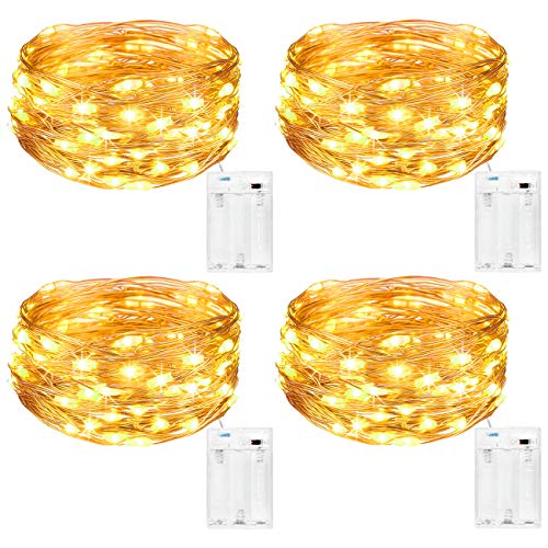 Kolpop Guirnalda Luces Pilas, Luces LED Pilas[4 PCS], Luces LED Habitacion 5m 50 LED Luces de Cadena Micro con Pilas de Alambre de Cobre para Decoración Interior Bodas Fiesta de Navidad