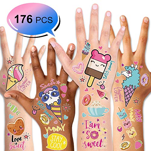 Konsait Tatuajes temporales Falso Tatuajes Pegatinas Tatoos Infantiles niñas niños Fiestas cumpleaños Regalo piñata, Helado, Caramelo, 15 Hojas