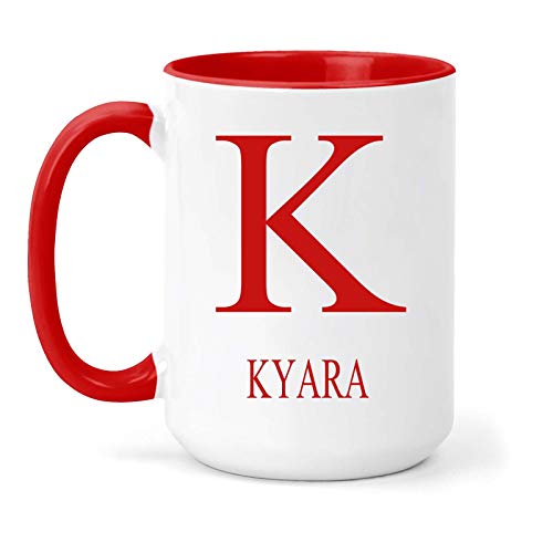 Kyara - Taza, diseño con texto en inglés "Name & Initial", color rojo