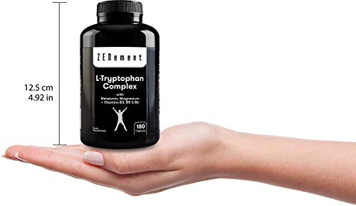 L-Triptófano Complex con Melatonina, Magnesio + Vitaminas B3, B5 y B6, 180 Cápsulas | Nootrópico | Regula el estado de ánimo y combate el estrés, precursor de Serotonina | Vegano, libre de aditivos