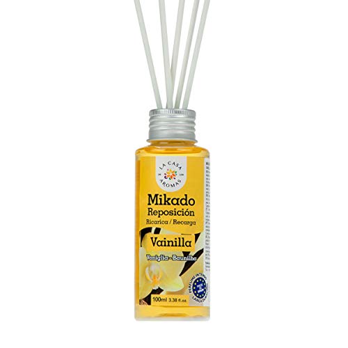 La Casa de los Aromas, Set de 6x100ml Ambientadores Mikado Vainilla para Reposición con Varillas, Difusor Líquido de Aroma Vainilla, Perfume Duradero para el Hogar, Baño, Casa