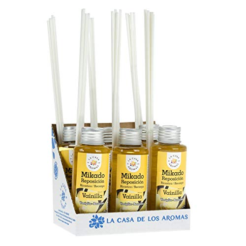 La Casa de los Aromas, Set de 6x100ml Ambientadores Mikado Vainilla para Reposición con Varillas, Difusor Líquido de Aroma Vainilla, Perfume Duradero para el Hogar, Baño, Casa