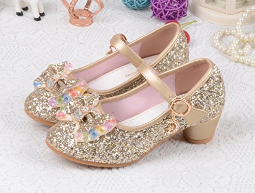 La Vogue Zapatos Zapatilla con Lentejuela Para Niña Princesa Fiesta Dorado Color 26/Longitud Interior 17.5CM