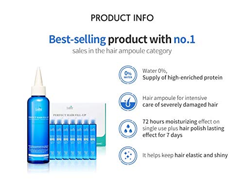 Lador Perfect Hair Fill-Up 10ea Professional Salon Care. Paquete de 10 x 13 ml. Tratamiento del cabello con queratina, proteína, ceramida, colágeno. Para un cabello liso y saludable.