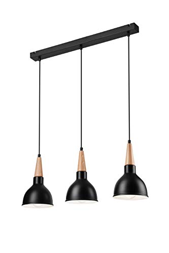Laila - Lámpara de techo (metal, madera, 3 focos), diseño escandinavo, color negro
