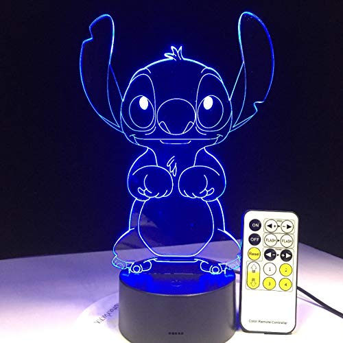 Lámpara de Led 3D Dormitorio Stitch Mesa Luz de Noche Acrílico Panel Usb Cable 7 Colores Cambiar Base de la Lámpara Regalo de Los Niños al por mayor