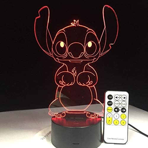 Lámpara de Led 3D Dormitorio Stitch Mesa Luz de Noche Acrílico Panel Usb Cable 7 Colores Cambiar Base de la Lámpara Regalo de Los Niños al por mayor