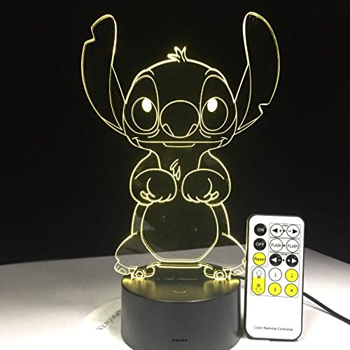 Lámpara de Led 3D Dormitorio Stitch Mesa Luz de Noche Acrílico Panel Usb Cable 7 Colores Cambiar Base de la Lámpara Regalo de Los Niños al por mayor