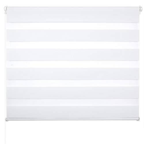 Laneetal Estores Enrollable Noche y Día Persiana Interior Doble Semi-Sombreado Bloquear los Rayos UV Proteger la Privacidad 100% Poliéster 120 x 150 cm Blanco