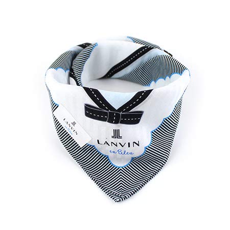 LANVIN - Bufanda azul con detalle de cinta negra y rayas