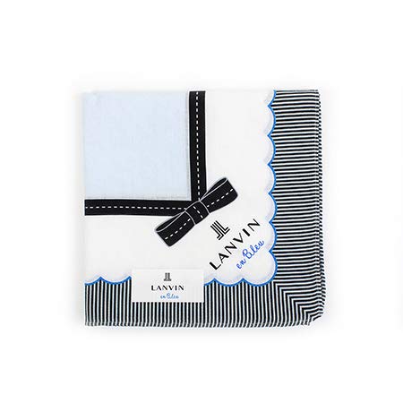 LANVIN - Bufanda azul con detalle de cinta negra y rayas