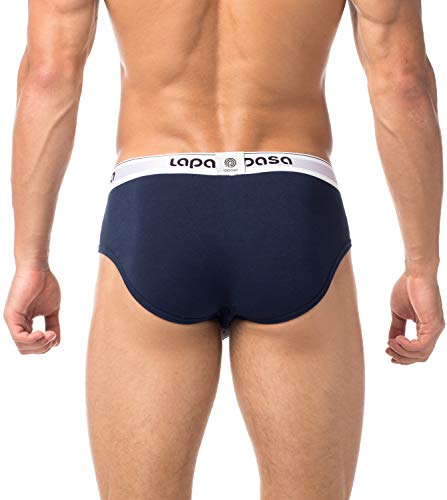 LAPASA Calzoncillo Slip Pack de 4 de Algodón Peinado para Hombre con Soporte Frontal. M04 (Deep Blue (Azul Marino), L (Cintura 84-92 cm))