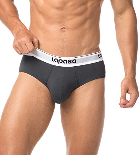 LAPASA Calzoncillo Slip Pack de 4 DE Algodón Peinado para Hombre con Soporte Frontal. M04 (Gris Oscuro, M (Cintura 81-86 cm))