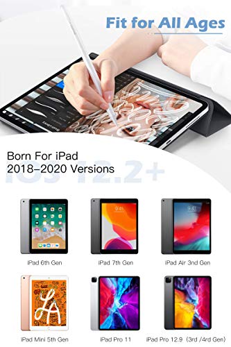 Lápiz Para Pantalla Táctil, 1.0mm Lápiz para ipad 2018/2019/2020, Lápiz Stylus de Rechazo de Palma Lápiz, Stylus Pen con 2 Tapas Ultrafinas, Lapiz Táctil con Función Detección de Inclinación, Blanco