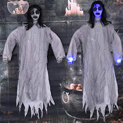 LbojailiAi Halloween Decoracion Scary Sound Light Hanging Ghost Haunted House Bar Decoraci¨®n de Accesorios de Fiesta de Halloween - Gris