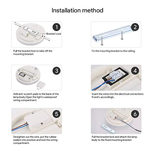 LE 24W Lámpara LED de Techo 2400LM 5000k Equivalente a 200W Lámpara Incandescente Plafón LED de Baño Impermeable IP54 Blanco Frío Luz de Techo para Sala de Estar, Cocina, Balcón, Pasillo, Baño