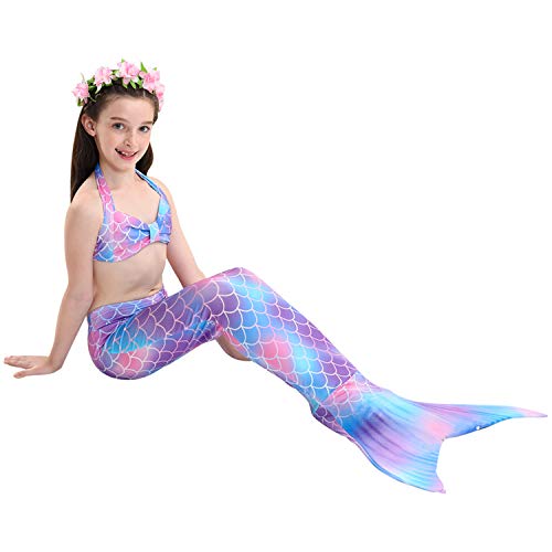 Le SSara 2018 Girls Colorful Mermaid Pattern Traje de baño 3 Piezas Bikini Establece Traje de baño para Cosplay Party (110, DH48)