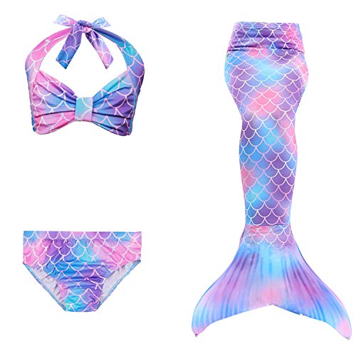 Le SSara 2018 Girls Colorful Mermaid Pattern Traje de baño 3 Piezas Bikini Establece Traje de baño para Cosplay Party (110, DH48)