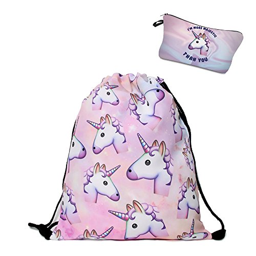 Leah 's Fashion Unicornio Plan Trendy Verano Bolsa de deporte Mini Mochila Gym Bag con Neceser Unicornio, einhore