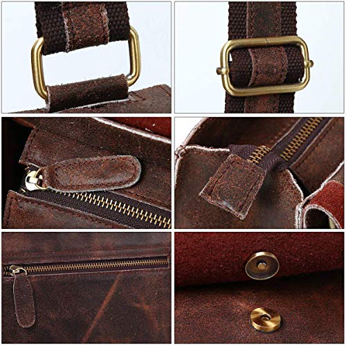 Leathario Bolso Bandolera Hombre de Cuero Vintage Pequeño Tipo Casual Crossbody Bolsa Hombro Piel Escolar Viaje para iPad 9.7 Pulgadas Marrón