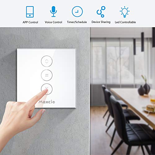 【LED Controlable】Alexa Interruptor Persiana, Maxcio Interruptor Inteligente Control por WiFi y Voz Compatible con Alexa y Google Home con Temporizador para Motor Tubular de Cortinas, 4 Piezas