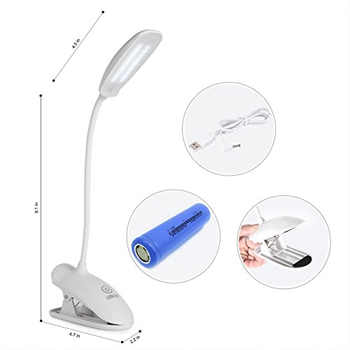 LEDGLE Lámpara Pinza, Lámpara Lectura, Luz de Lectura con Recargable Cable USB, Regulable de 8W Segura para la Vista, Cuello de Cisne Flexible para Lectores Noche, Ninos, Estudio, Cama, Viaje