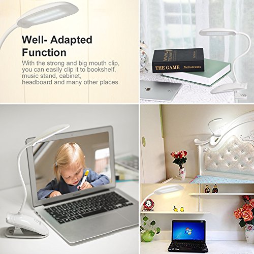 LEDGLE Lámpara Pinza, Lámpara Lectura, Luz de Lectura con Recargable Cable USB, Regulable de 8W Segura para la Vista, Cuello de Cisne Flexible para Lectores Noche, Ninos, Estudio, Cama, Viaje