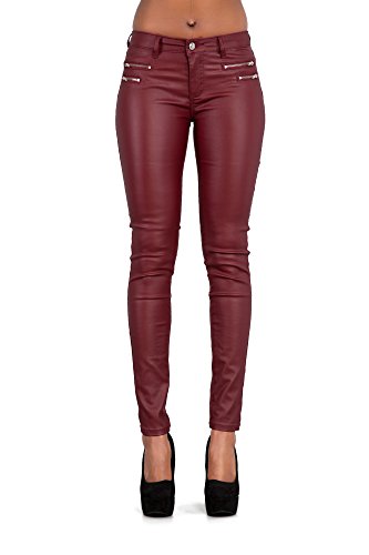 Leggings delgados de piel para mujer con aspecto de vaqueros, tallas 6, 8, 10, 12 y 14 Rojo granate 38