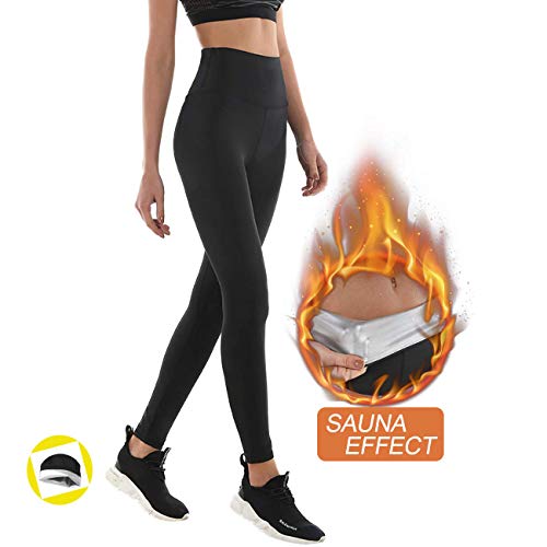 Leggins de Sudoracion Adelgazantes Mujer Fitness NANOTECNOLOGÍA, Leggins Anticeluliticos Push Up Cintura Alta, Mallas Reductoras, Pantalones Compresion Termicos Sauna, Deporte Yoga Running (S,Black)