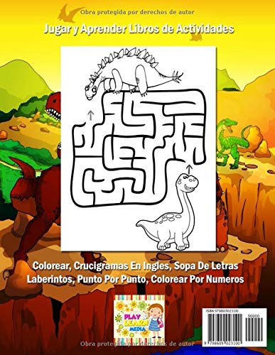 Libro Actividades Infantil 6 Años - Dinosaurios: 108 Páginas Grande Actividades, Libro Para Colorear Niños Dinosaurios, Crucigramas Faciles En Ingles, ... Conecta Los Puntos, Colorear Por Numeros!