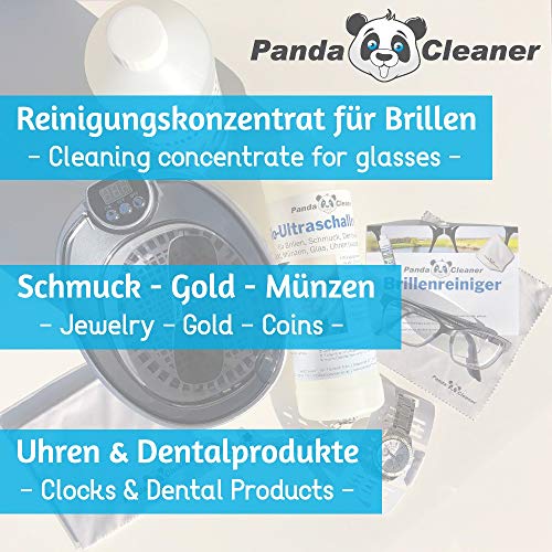 Limpiador ultrasónico PANDACLEANER® para baños de ultrasonidos: concentrado para gafas, joyas, productos dentales, oro, monedas, vidrio, relojes (a prueba de agua) y mucho más. | 1000ml