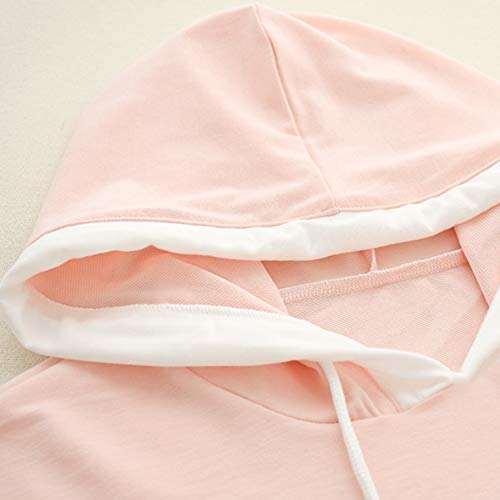 Linda Ulzzang Chicas' Moda Dulce Fresa Fruta Diseño Rosado Capucha Cinta Diseño Verano Confortable Largo Mangas Pull-Over