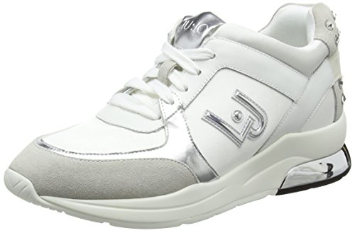 LIU JO Sneakers B18021T2039/10602 running miranda con logo zeppa 50 colore bianco in camoscio nylon, nuova collezione primavera estate 2018