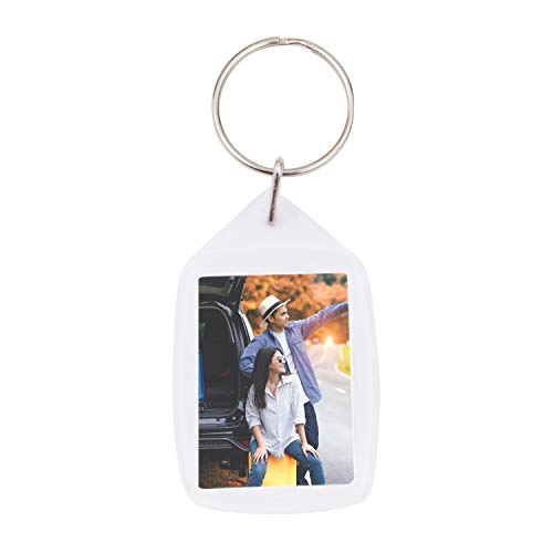 Llaveros de Fotos de Acrilico (50 Piezas) - 3,4 x 5,4cm Llavero en Blanco - Transparente Insertar Fotos Llaveros - plástico Fotos Personalizadas Llavero - Apto para Hombres y Mujeres