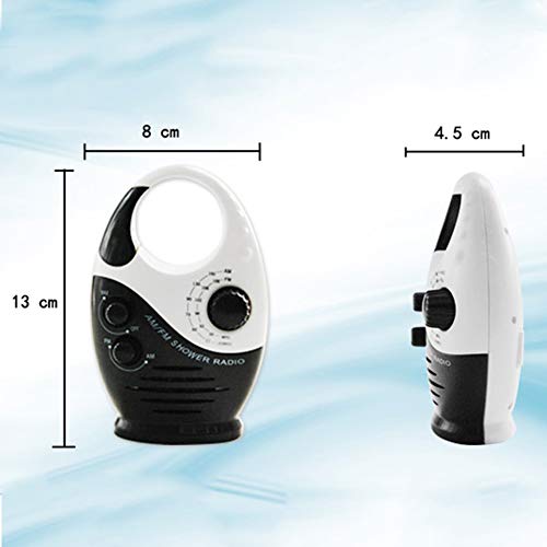 LNIMIKIY Radio de Ducha, botón para Colgar en el baño, Impermeable, con Volumen Ajustable, con batería y con asa Superior Am FM, Blanco y Negro, Tamaño Libre