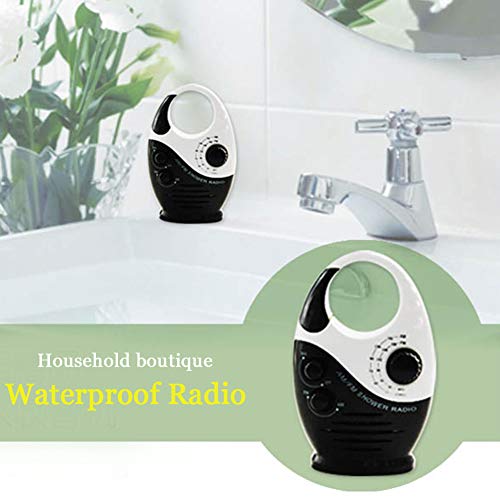 LNIMIKIY Radio de Ducha, botón para Colgar en el baño, Impermeable, con Volumen Ajustable, con batería y con asa Superior Am FM, Blanco y Negro, Tamaño Libre