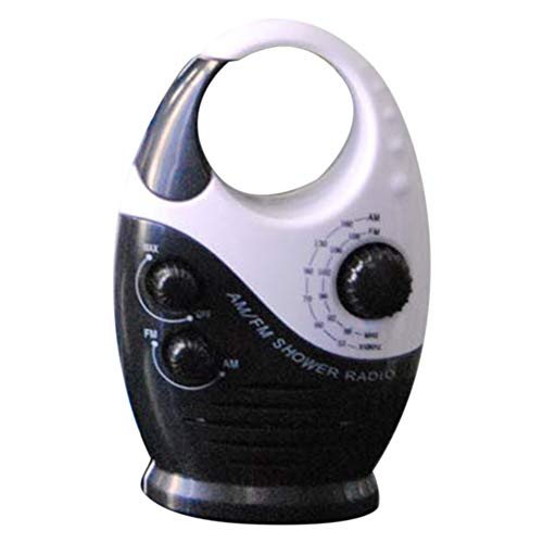 LNIMIKIY Radio de Ducha, botón para Colgar en el baño, Impermeable, con Volumen Ajustable, con batería y con asa Superior Am FM, Blanco y Negro, Tamaño Libre