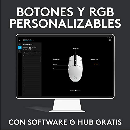 Logitech G203 LIGHTSYNC Ratón con iluminación RGB personalizable para gaming, 6 botones programables, sensor para gaming, seguimiento de hasta 8.000 dpi, peso ligero,G203 2ª Gen.,Blanco